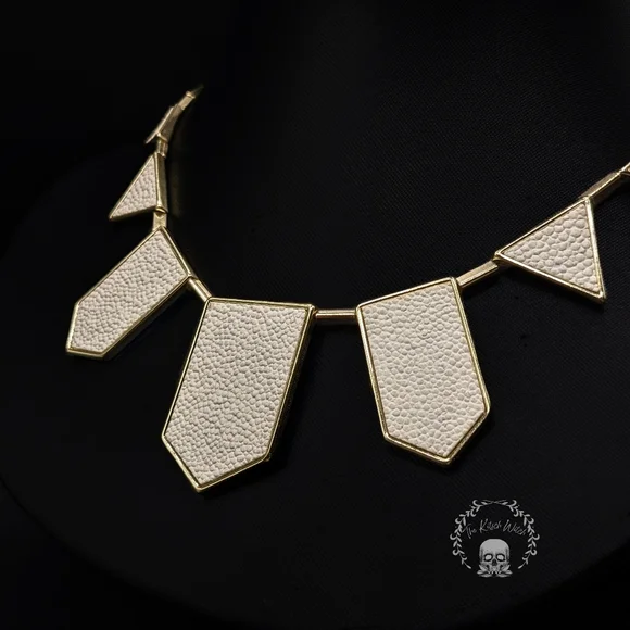 HOUSE OF HARLOW 1960 Gold & Cream Textured Geometric Leather Station Necklace - Picture 2 of 6